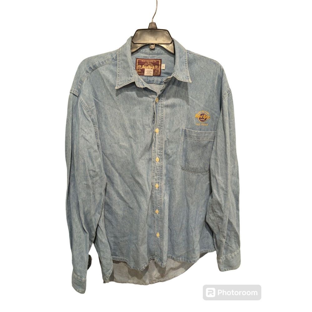 Hard Rock Cafe Las Vegas Shirt Denim Button Up Long Sleeve Shirt Large